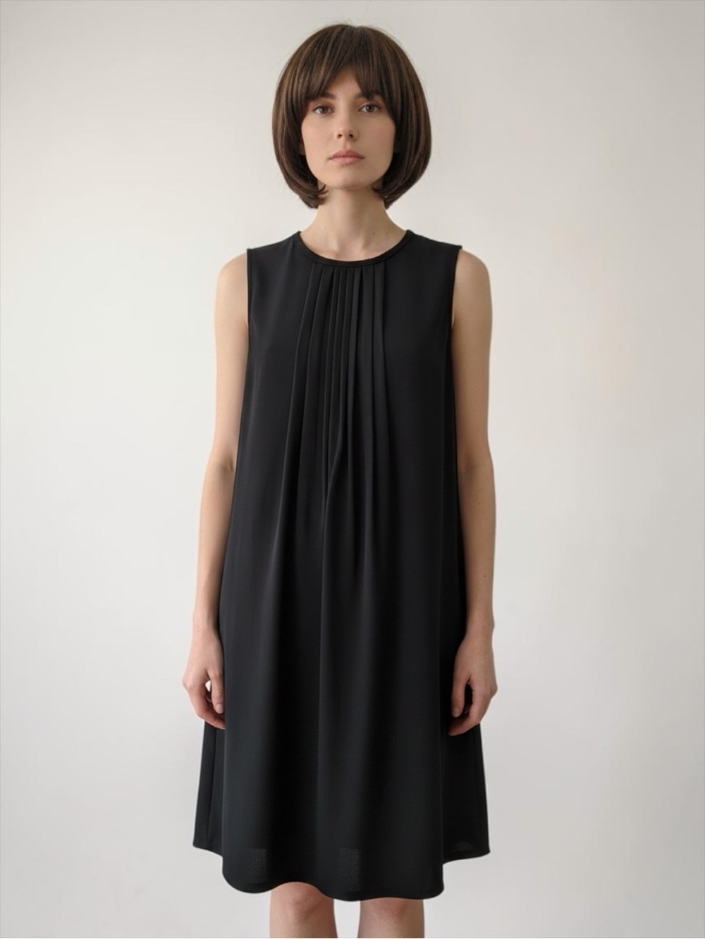 Piazza Sempione Women’s Black Sleeveless Pleated Shift Dress Italy 40|US 4